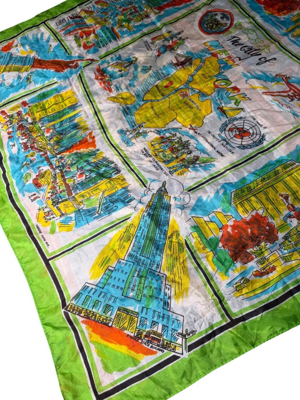 Vintage 1950s New York City Pure Silk Hand Screen Printed Souvenir Scarf - Picture 2 of 11